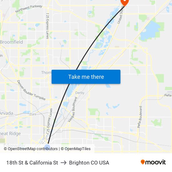 18th St & California St to Brighton CO USA map