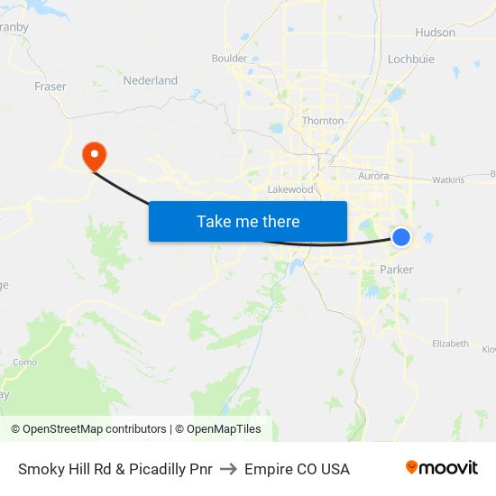 Smoky Hill Rd & Picadilly Pnr to Empire CO USA map