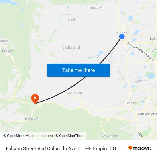 Folsom Street And Colorado Avenue to Empire CO USA map