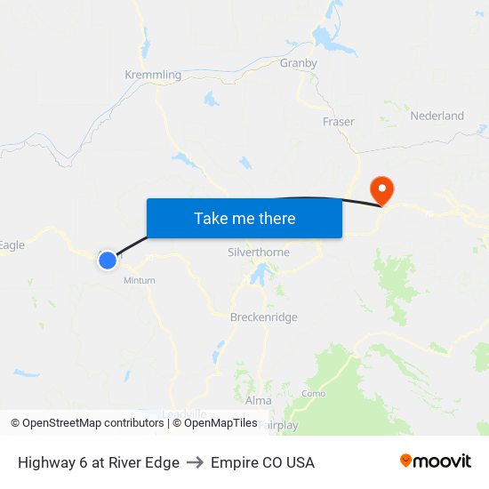 Highway 6 at River Edge to Empire CO USA map
