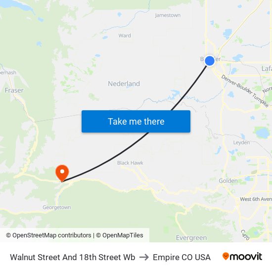 Walnut Street And 18th Street Wb to Empire CO USA map