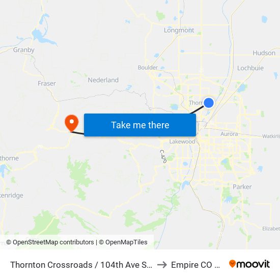 Thornton Crossroads / 104th Ave Station to Empire CO USA map