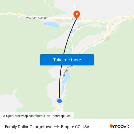 Family Dollar Georgetown to Empire CO USA map