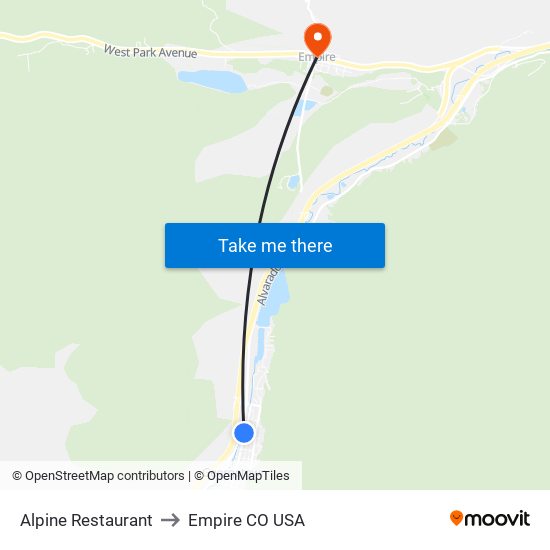 Alpine Restaurant to Empire CO USA map