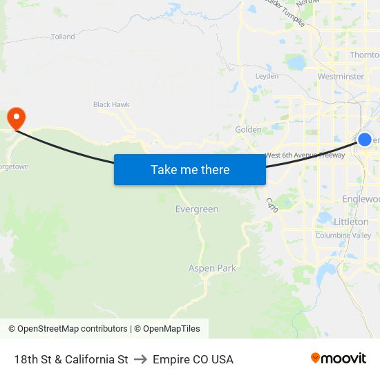 18th St & California St to Empire CO USA map