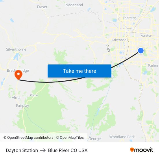 Dayton Station to Blue River CO USA map