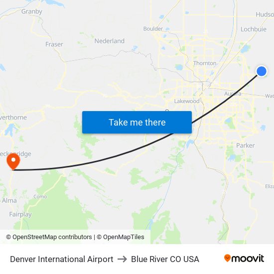 Denver International Airport to Blue River CO USA map