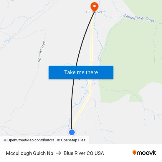 Mccullough Gulch Nb to Blue River CO USA map