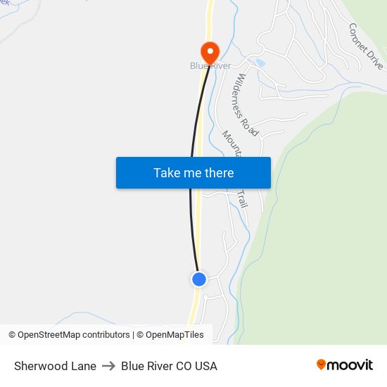 Sherwood Lane to Blue River CO USA map