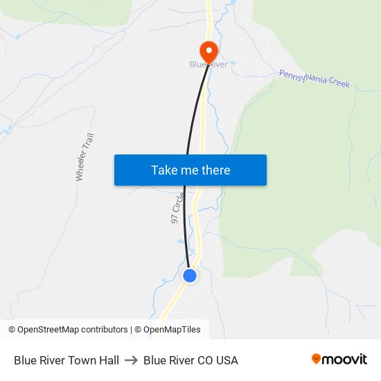 Blue River Town Hall to Blue River CO USA map