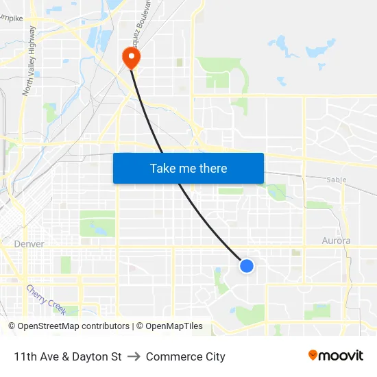 11th Ave & Dayton St to Commerce City map
