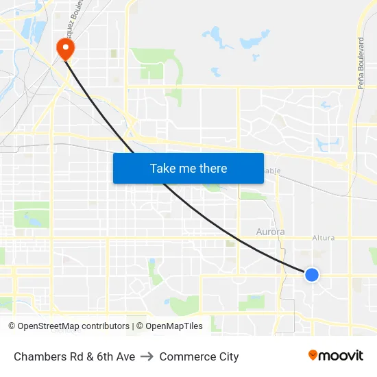 Chambers Rd & 6th Ave to Commerce City map