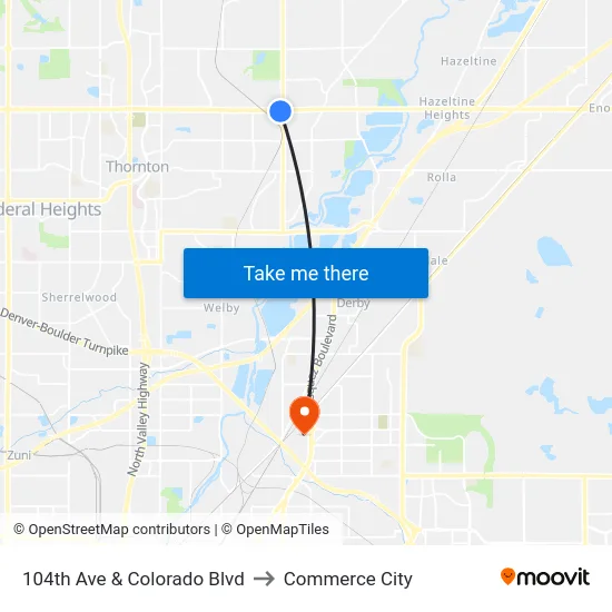 104th Ave & Colorado Blvd to Commerce City map