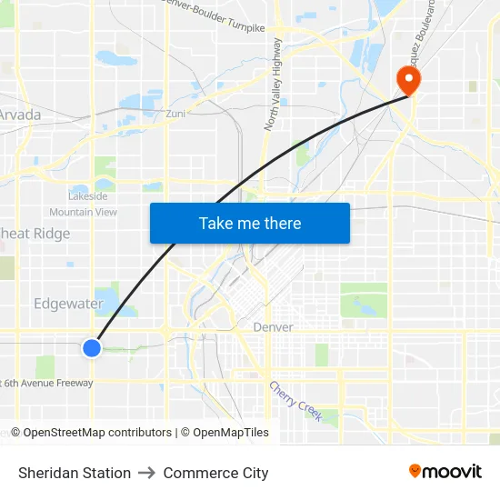 Sheridan Station to Commerce City map