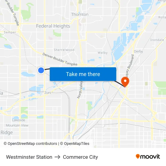 Westminster Station to Commerce City map