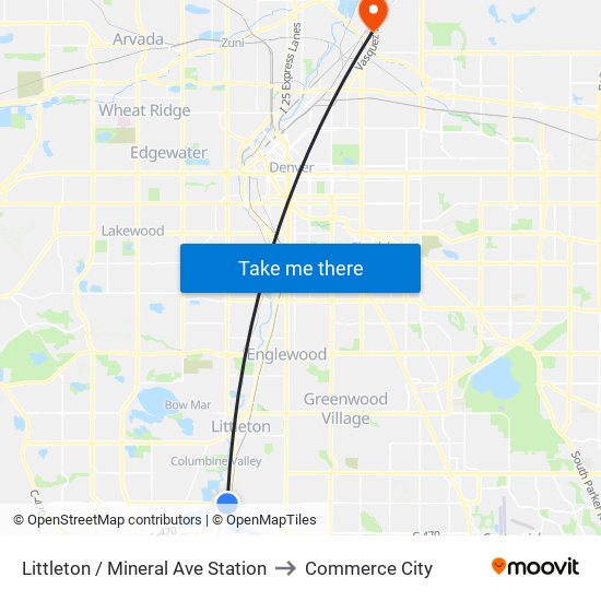 Littleton / Mineral Ave Station to Commerce City map