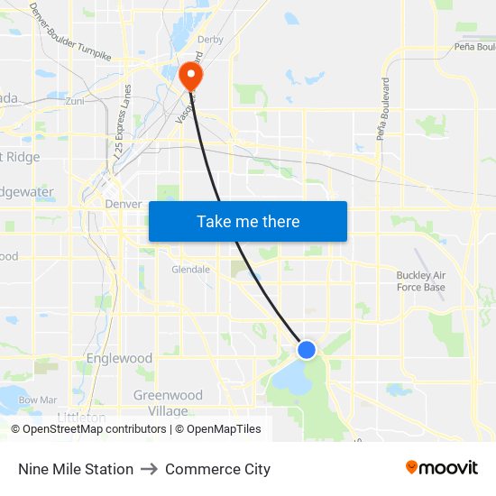 Nine Mile Station to Commerce City map