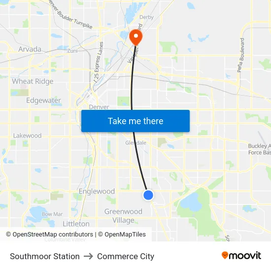 Southmoor Station to Commerce City map