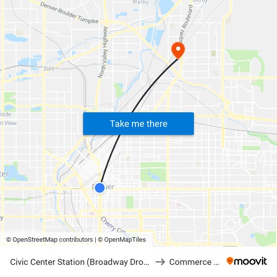 Civic Center Station (Broadway Drop-Off) to Commerce City map