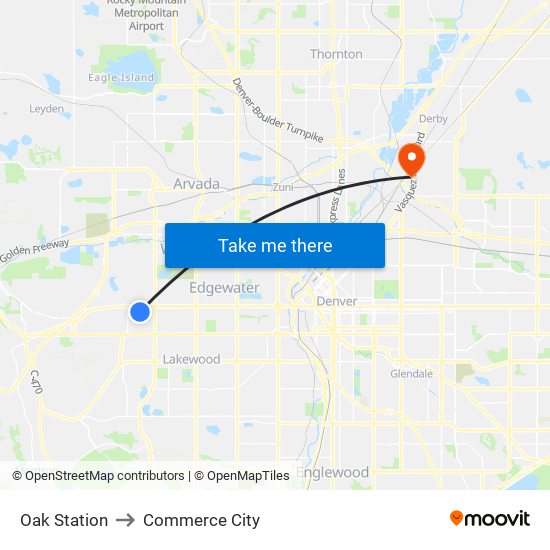 Oak Station to Commerce City map