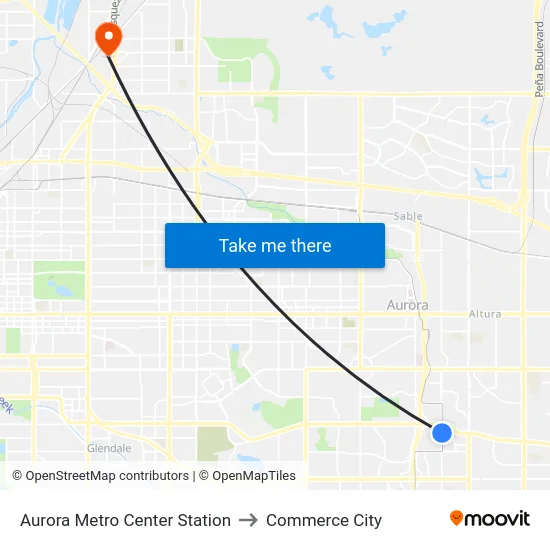 Aurora Metro Center Station to Commerce City map