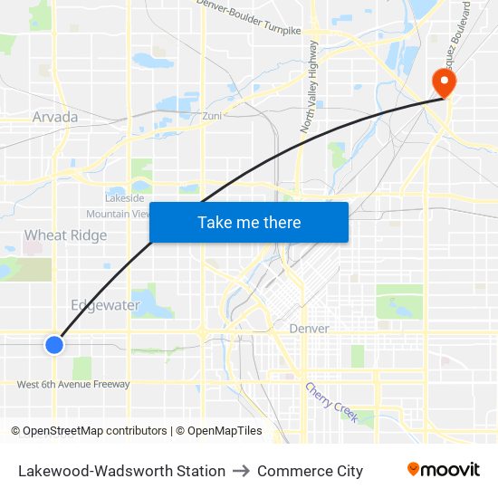 Lakewood-Wadsworth Station to Commerce City map