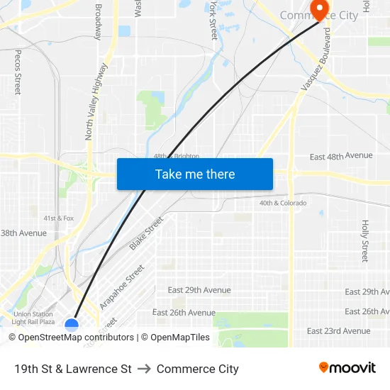 19th St & Lawrence St to Commerce City map