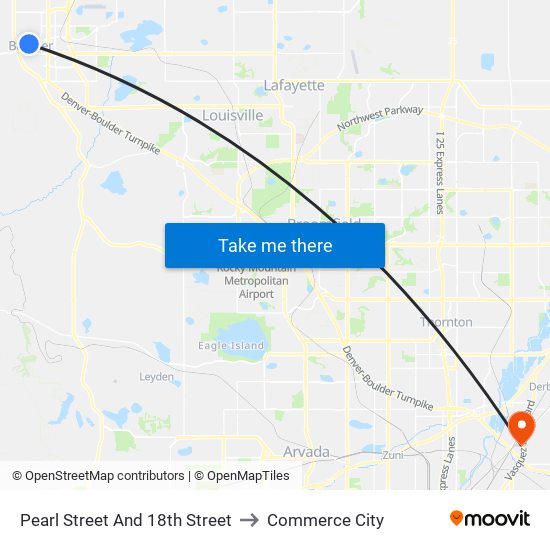 Pearl Street And 18th Street to Commerce City map