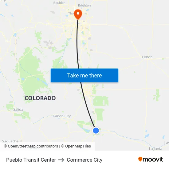 Pueblo Transit Center to Commerce City map