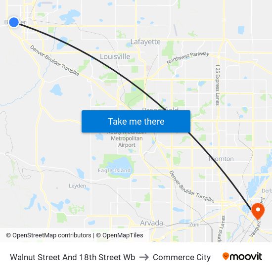 Walnut Street And 18th Street Wb to Commerce City map