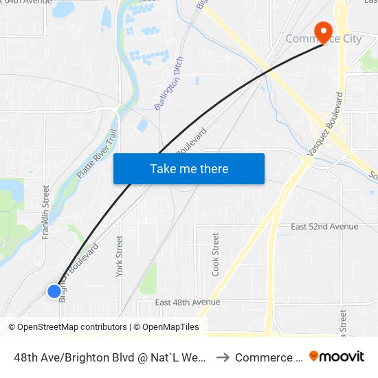 48th Ave/Brighton Blvd @ Nat`L Western Ctr to Commerce City map