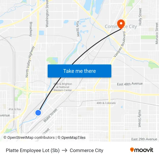 Platte Employee Lot (Sb) to Commerce City map