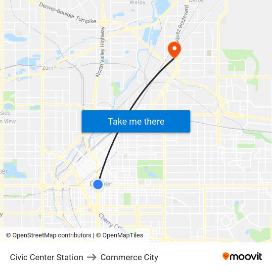 Civic Center Station to Commerce City map