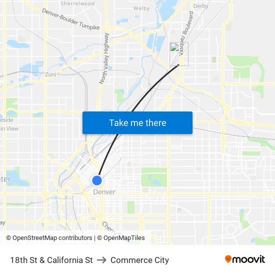 18th St & California St to Commerce City map