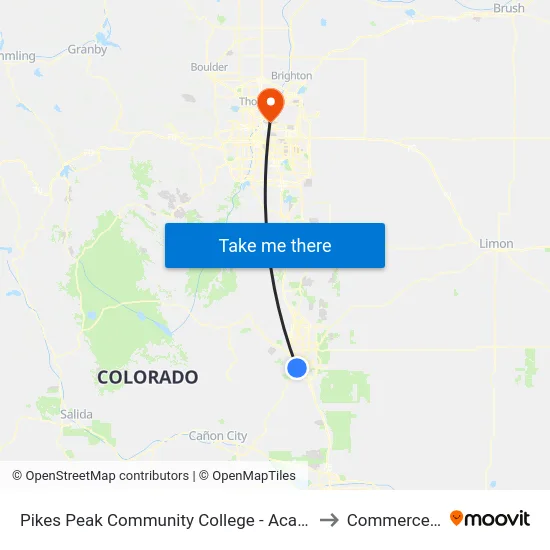 Pikes Peak Community College - Academy Blvd to Commerce City map