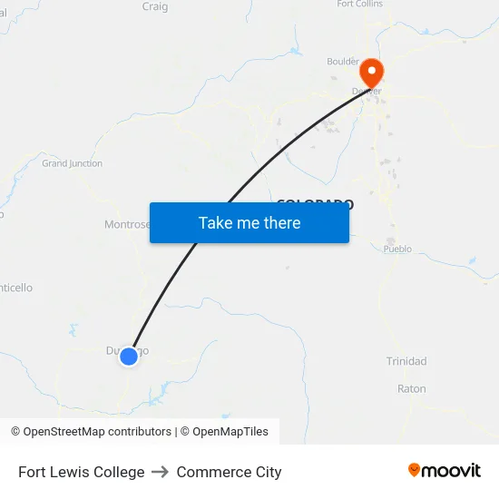Fort Lewis College to Commerce City map