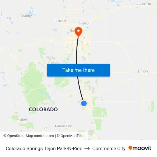 Colorado Springs Tejon Park-N-Ride to Commerce City map