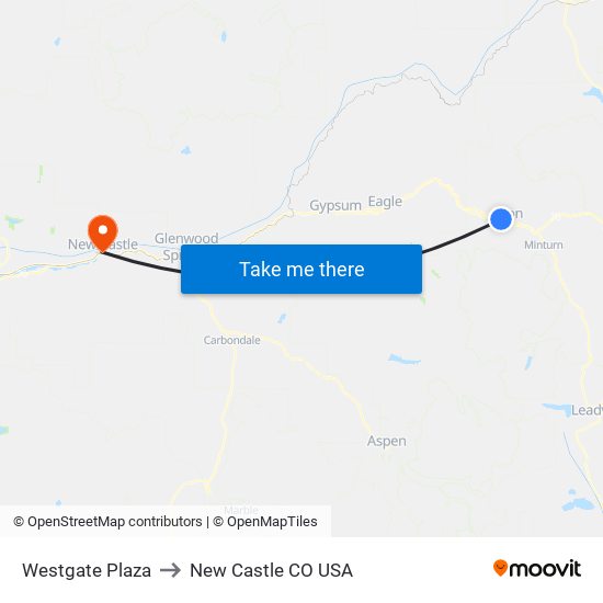 Westgate Plaza to New Castle CO USA map