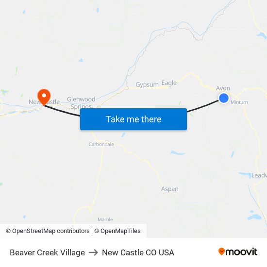 Beaver Creek Village to New Castle CO USA map