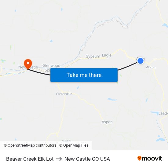 Beaver Creek Elk Lot to New Castle CO USA map