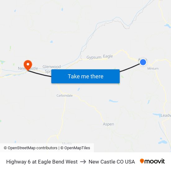 Highway 6 at Eagle Bend West to New Castle CO USA map