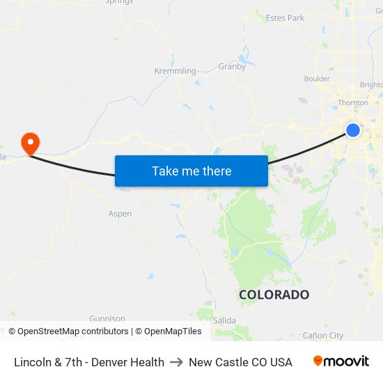 Lincoln & 7th - Denver Health to New Castle CO USA map