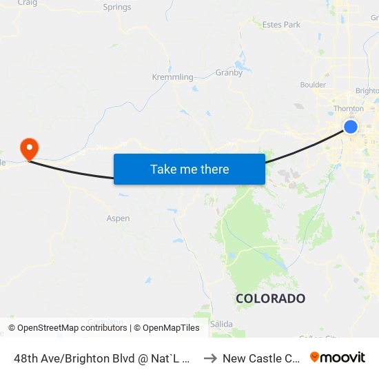 48th Ave/Brighton Blvd @ Nat`L Western Ctr to New Castle CO USA map