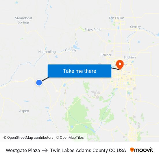 Westgate Plaza to Twin Lakes Adams County CO USA map