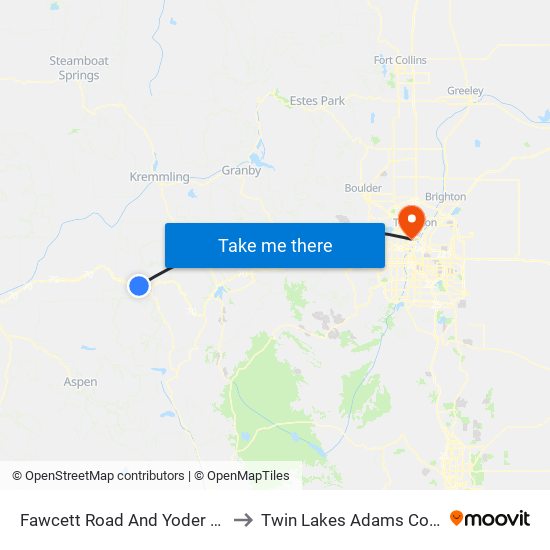 Fawcett Road And Yoder Ave (Walmart) to Twin Lakes Adams County CO USA map