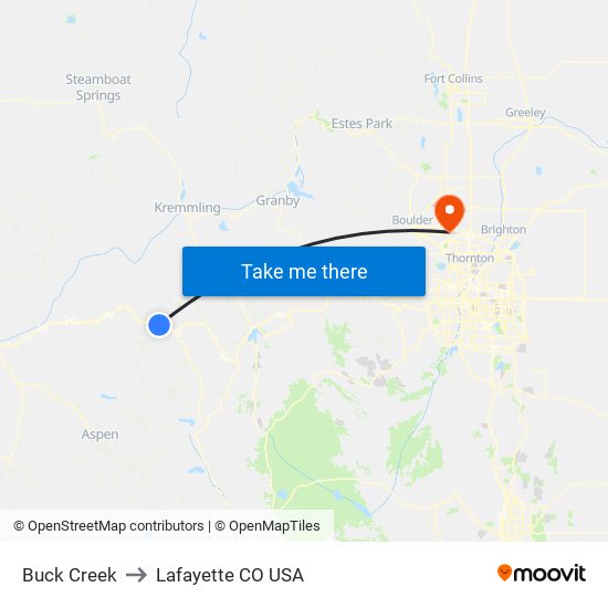 Buck Creek to Lafayette CO USA map