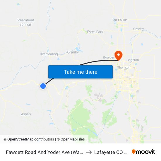 Fawcett Road And Yoder Ave (Walmart) to Lafayette CO USA map