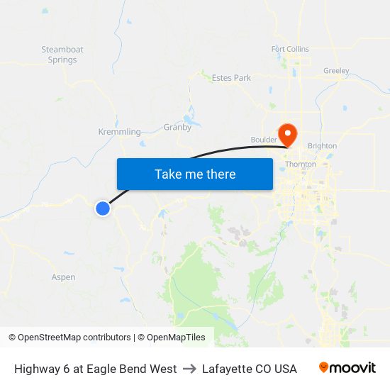 Highway 6 at Eagle Bend West to Lafayette CO USA map