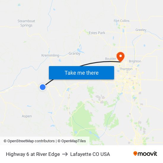 Highway 6 at River Edge to Lafayette CO USA map