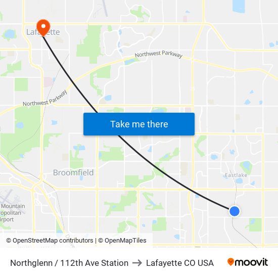 Northglenn / 112th Ave Station to Lafayette CO USA map